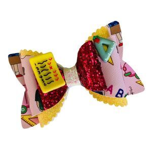 BACK TO SCHOOL  4.5" inch Hair Bow Clips for Girls Handmade NEW